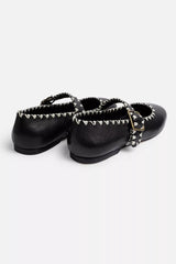 BLANKET STITCH LEATHER MARY JANE FLAT