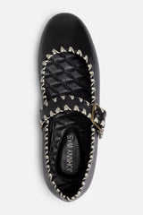 BLANKET STITCH LEATHER MARY JANE FLAT
