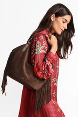 ITALIAN SUEDE FRINGE SHOPPER BAG