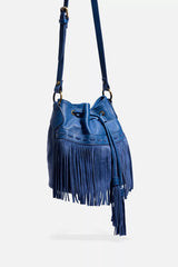ITALIAN LEATHER FRINGE BUCKET BAG