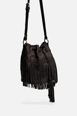 ITALIAN LEATHER FRINGE BUCKET BAG