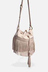 ITALIAN LEATHER FRINGE BUCKET BAG