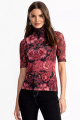 MESH ELBOW SLEEVE MOCK NECK