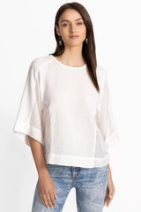 MIXED MEDIA DROP SHOULDER TOP