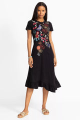 ASYMMETRIC RUFFLE FLOUNCE SHORT SLEEVE DRESS