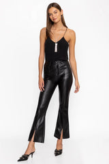 THE SLIT FLARE VEGAN LEATHER PANT