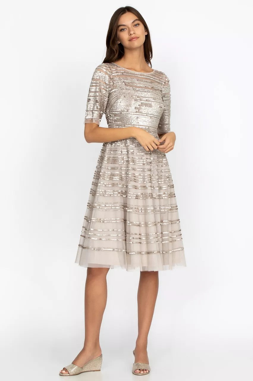 Champagne Beaded Mesh Dress