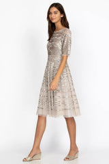 Champagne Beaded Mesh Dress