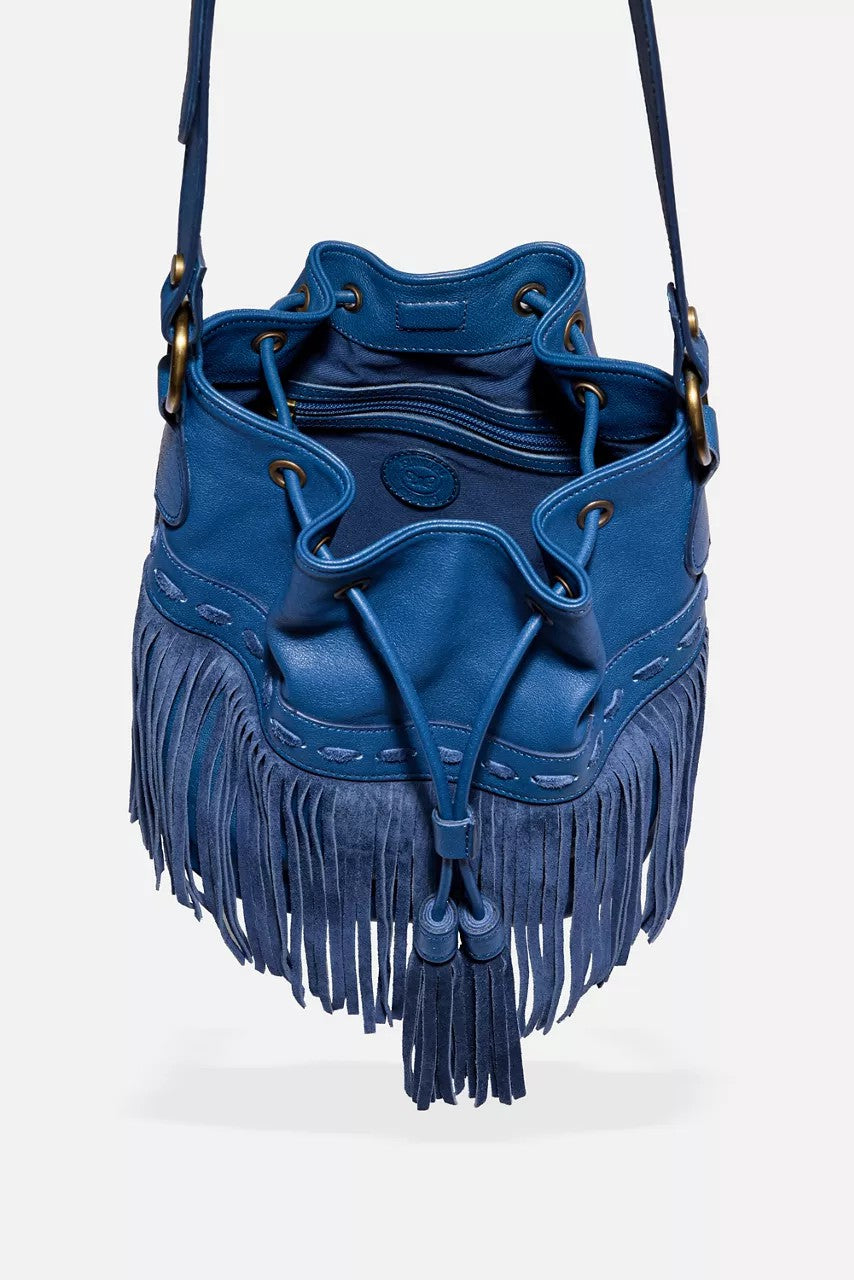 ITALIAN LEATHER FRINGE BUCKET BAG