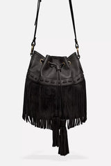 ITALIAN LEATHER FRINGE BUCKET BAG