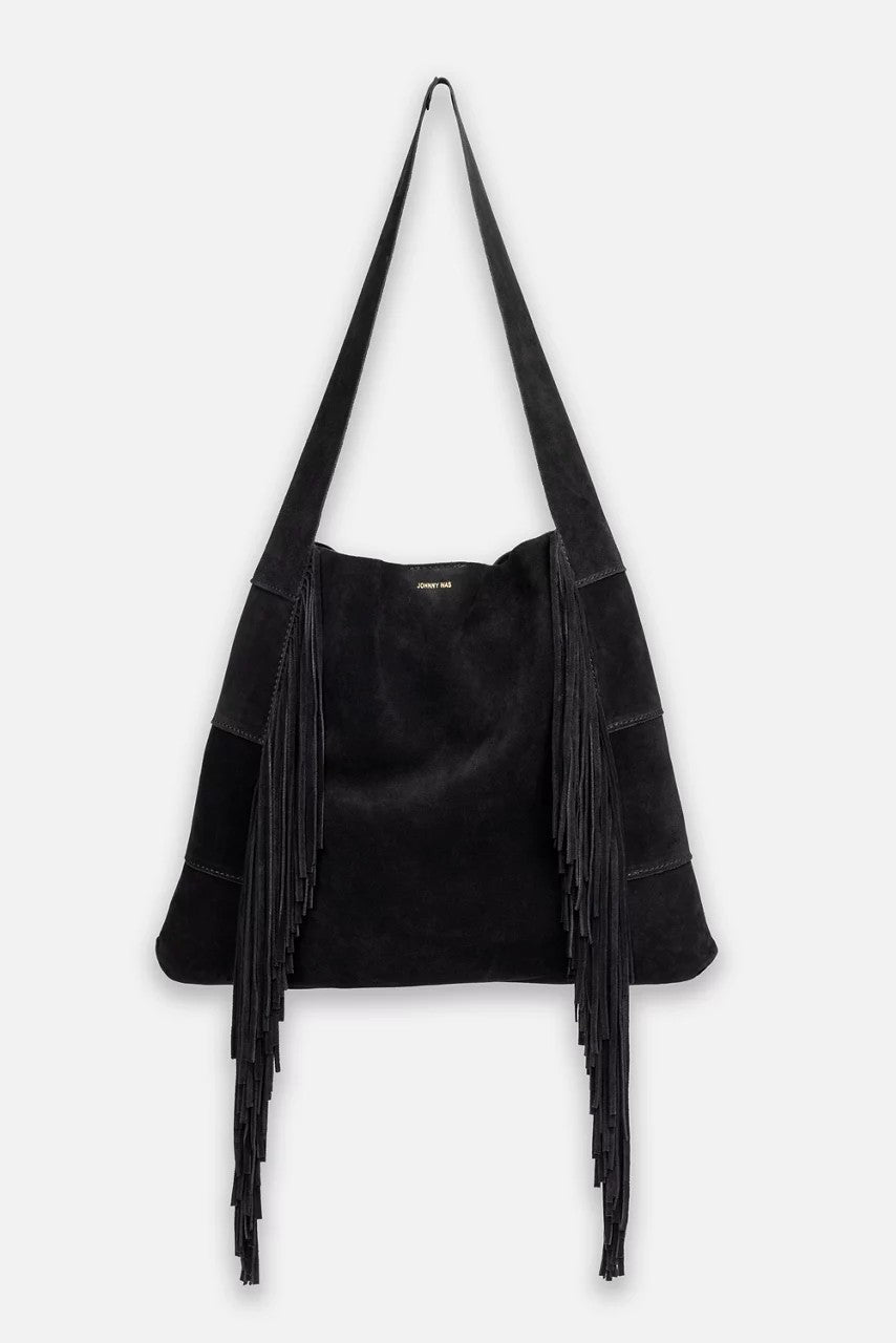 NERO ITALIAN SUEDE FRINGE HOBO