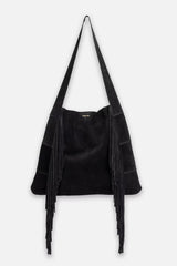 NERO ITALIAN SUEDE FRINGE HOBO