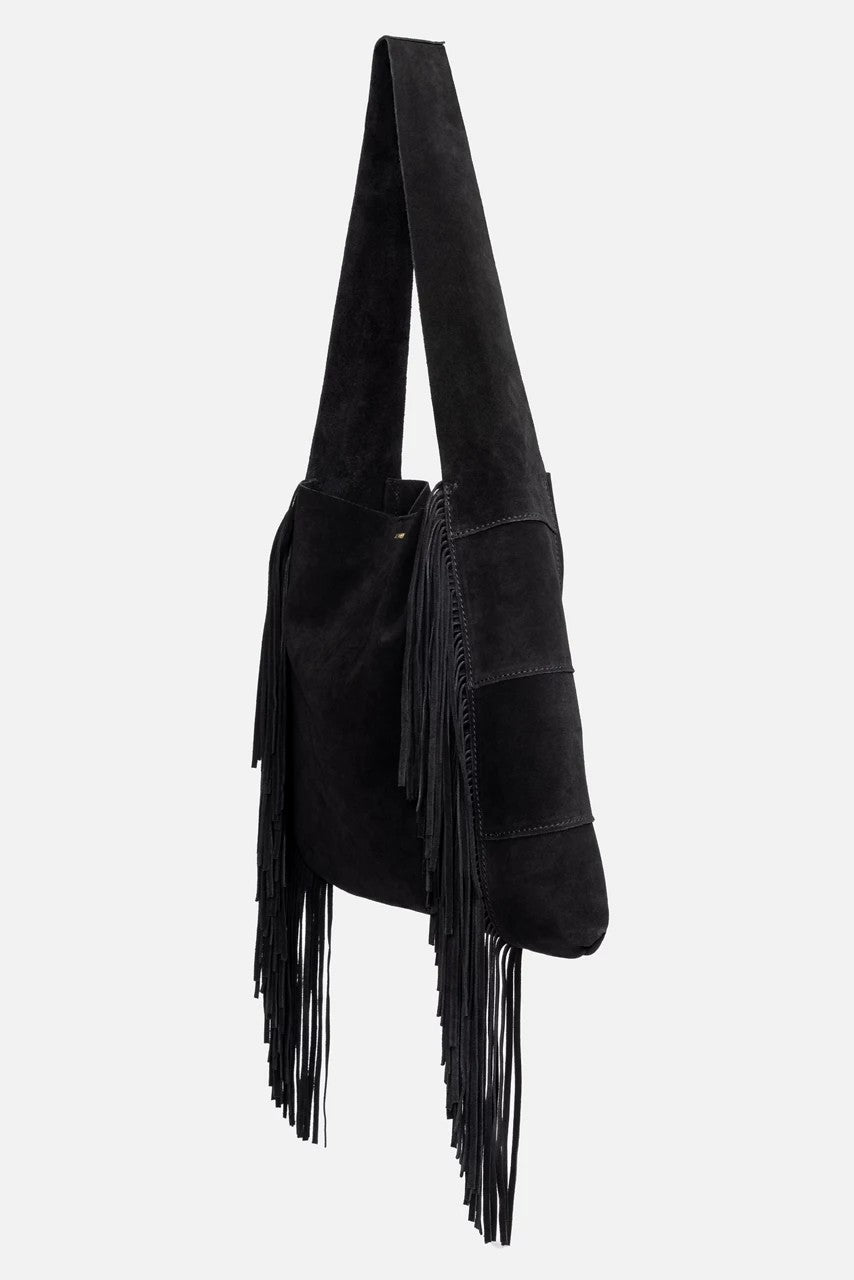 NERO ITALIAN SUEDE FRINGE HOBO