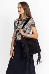NERO ITALIAN SUEDE FRINGE HOBO