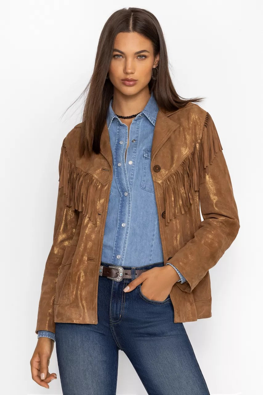 GOLD SHIMMER ITALIAN SUEDE FRINGE JACKET