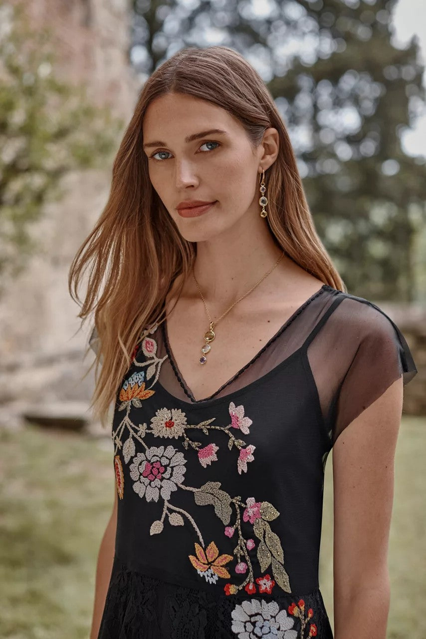 MERTINA EMBROIDERED MESH DRESS