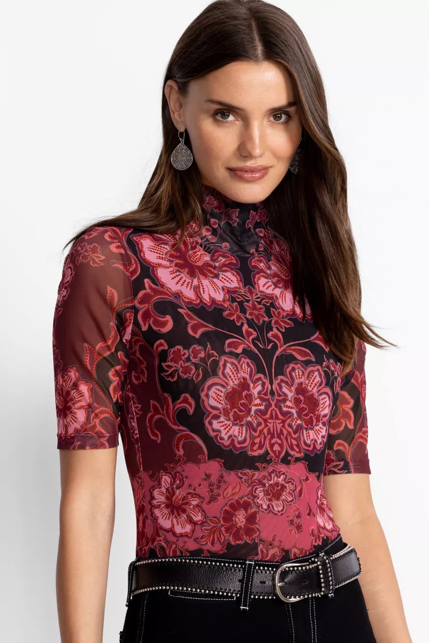 MESH ELBOW SLEEVE MOCK NECK