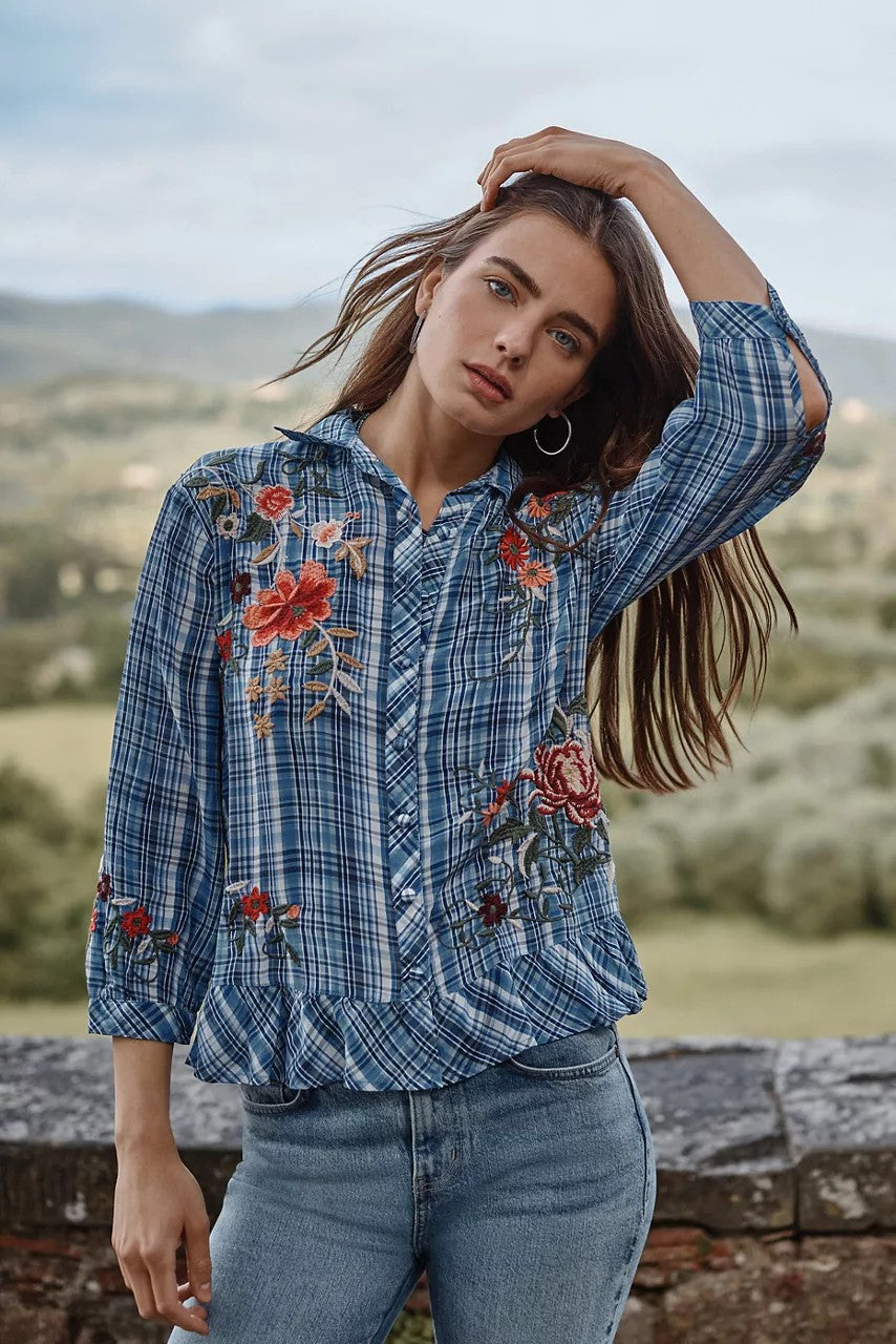 PEPLUM RUFFLE HEM SHIRT