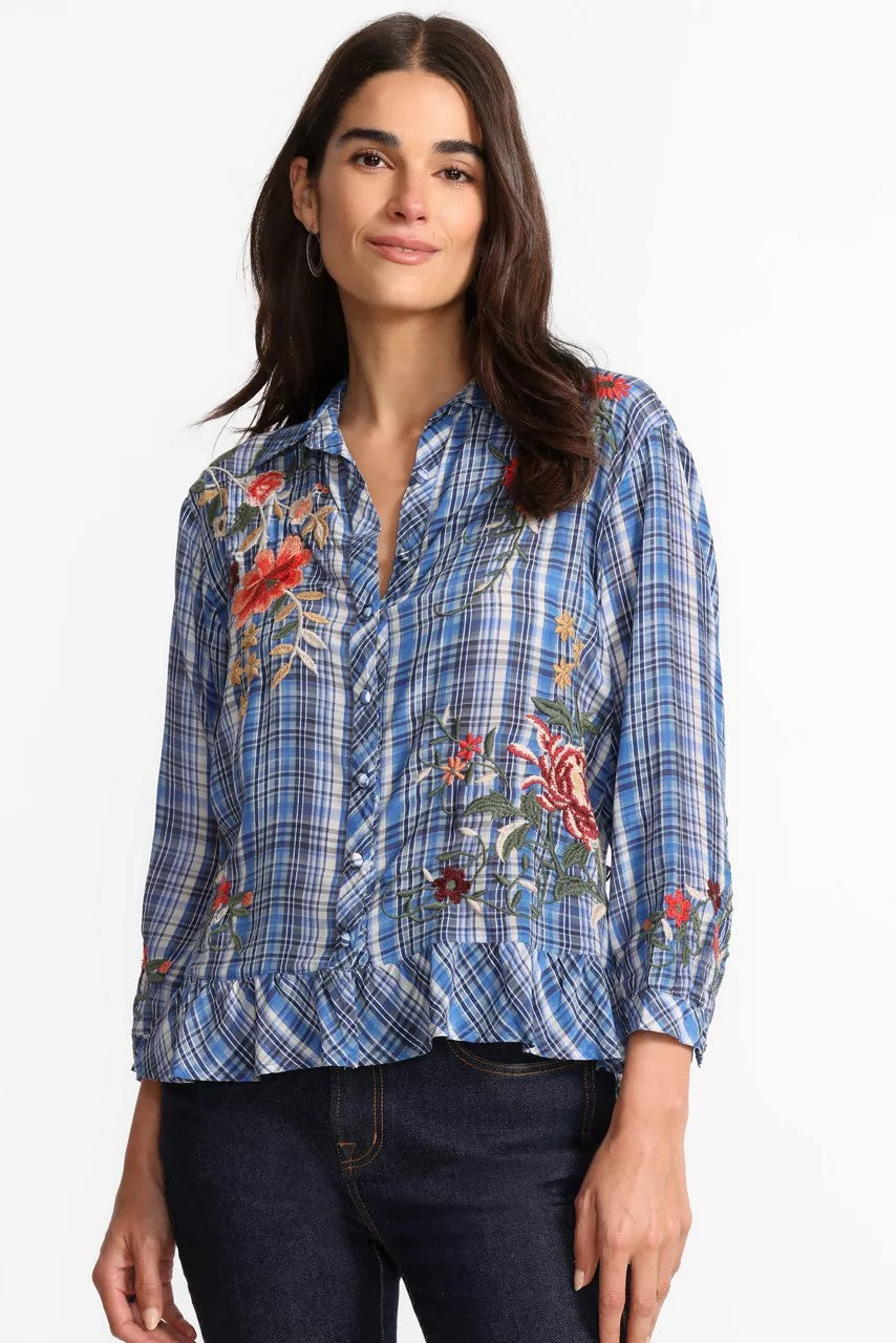 PEPLUM RUFFLE HEM SHIRT