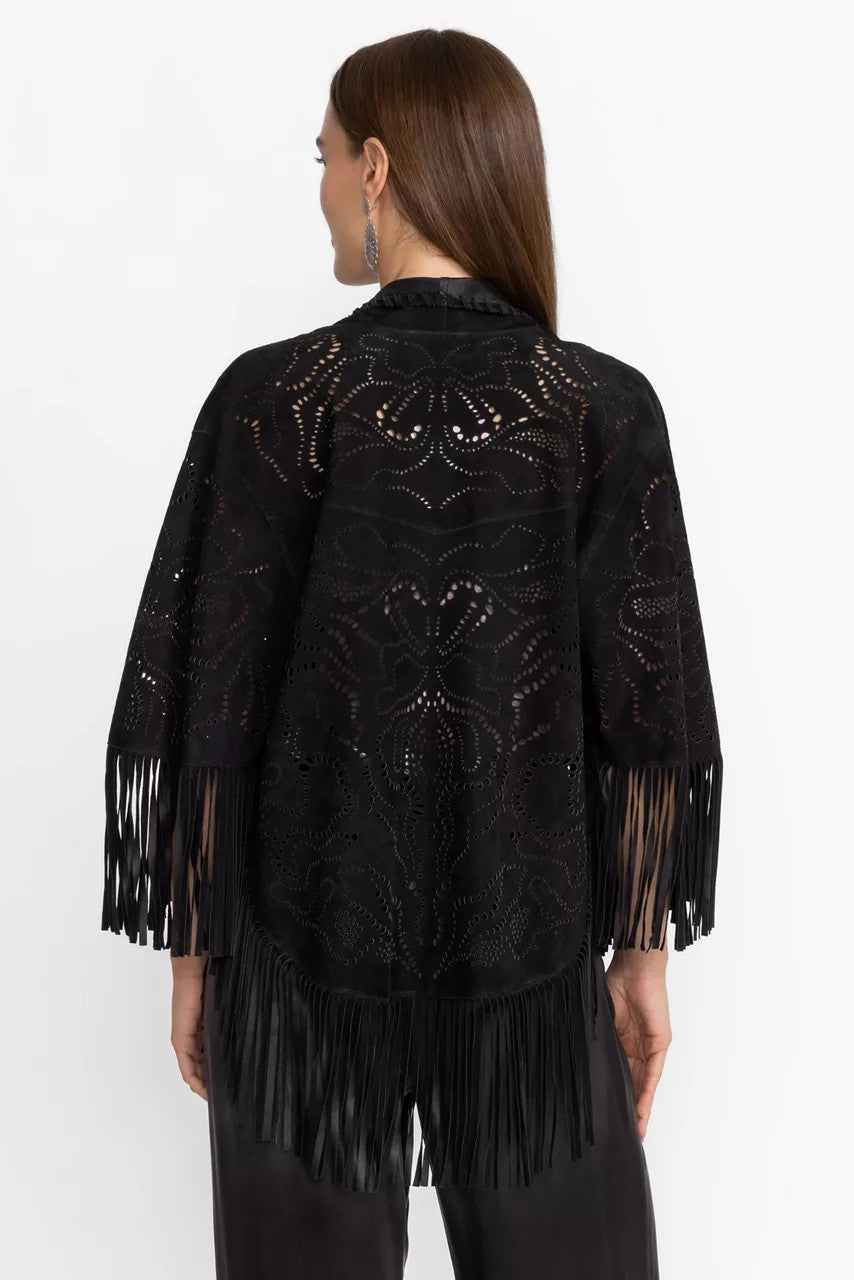 LASER CUT SUEDE PONCHO