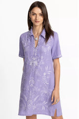 LINEN HENLEY COLLARED DRESS