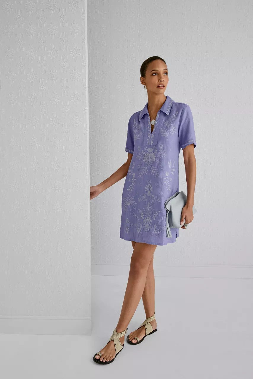 LINEN HENLEY COLLARED DRESS