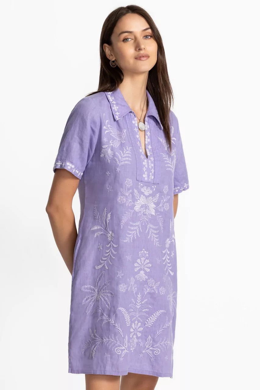 LINEN HENLEY COLLARED DRESS
