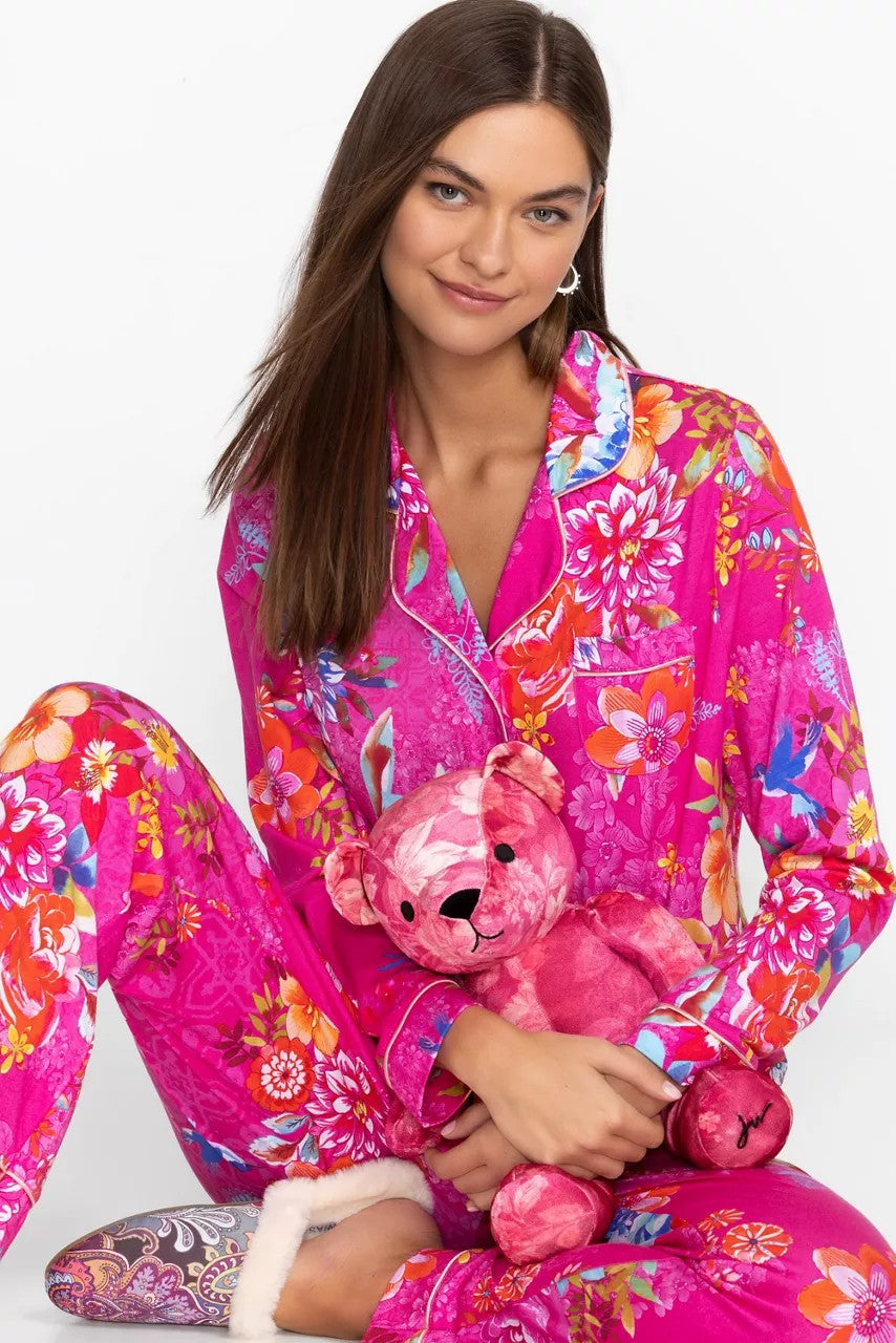 PINK PRINTED VELVET BEAR