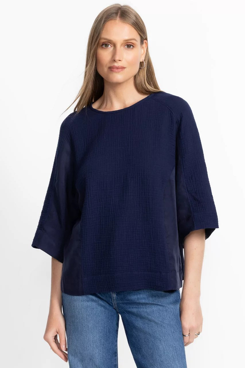 MIXED MEDIA DROP SHOULDER TOP