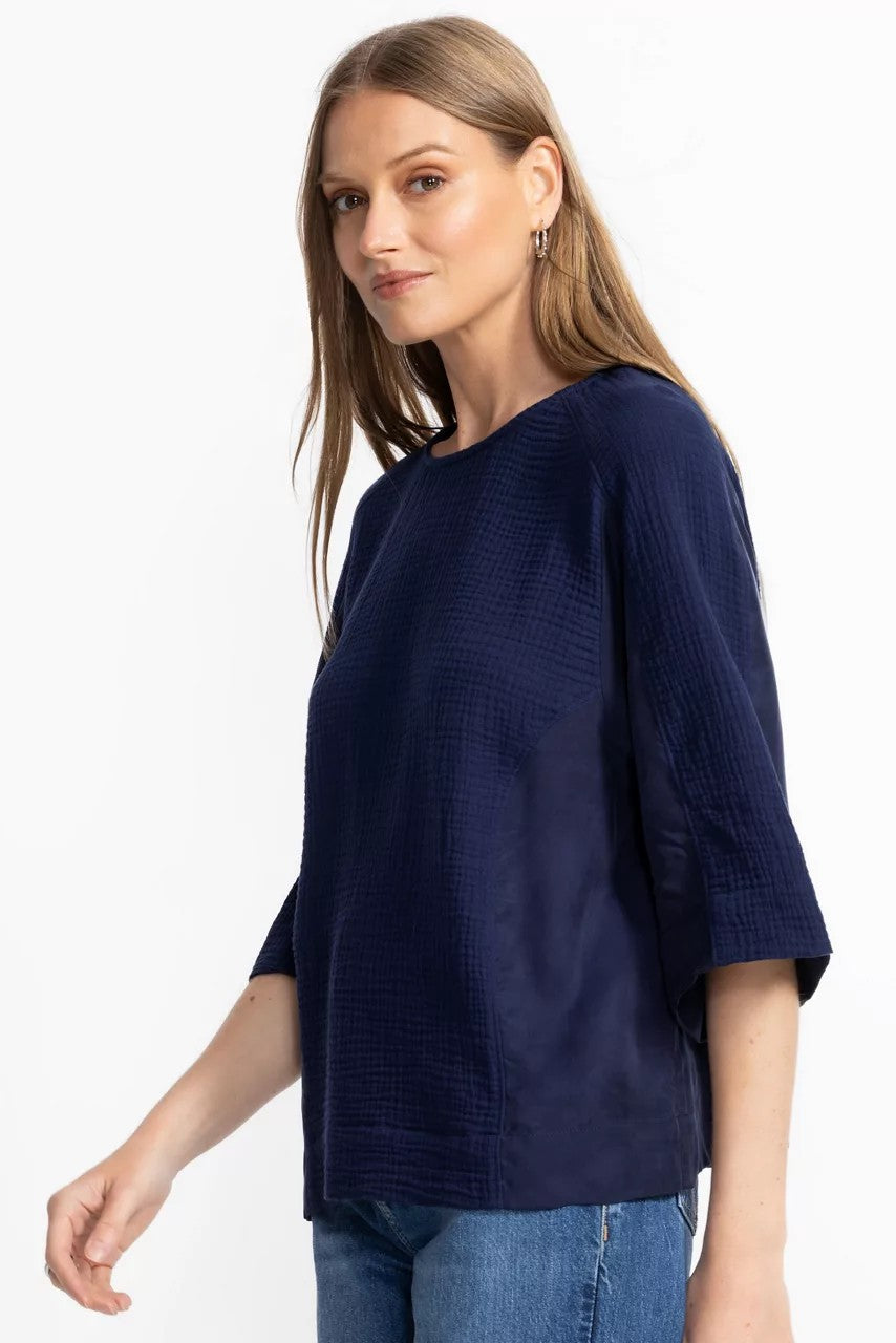 MIXED MEDIA DROP SHOULDER TOP