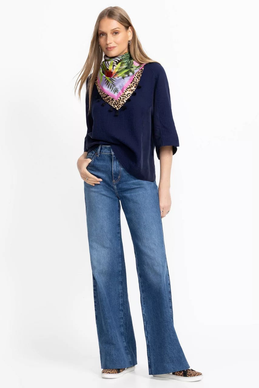 MIXED MEDIA DROP SHOULDER TOP