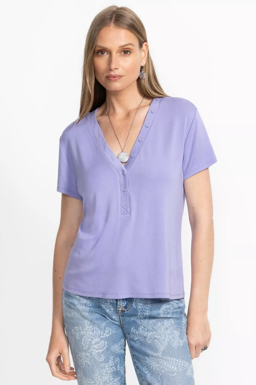 MODAL JERSEY BUTTON NECK TEE