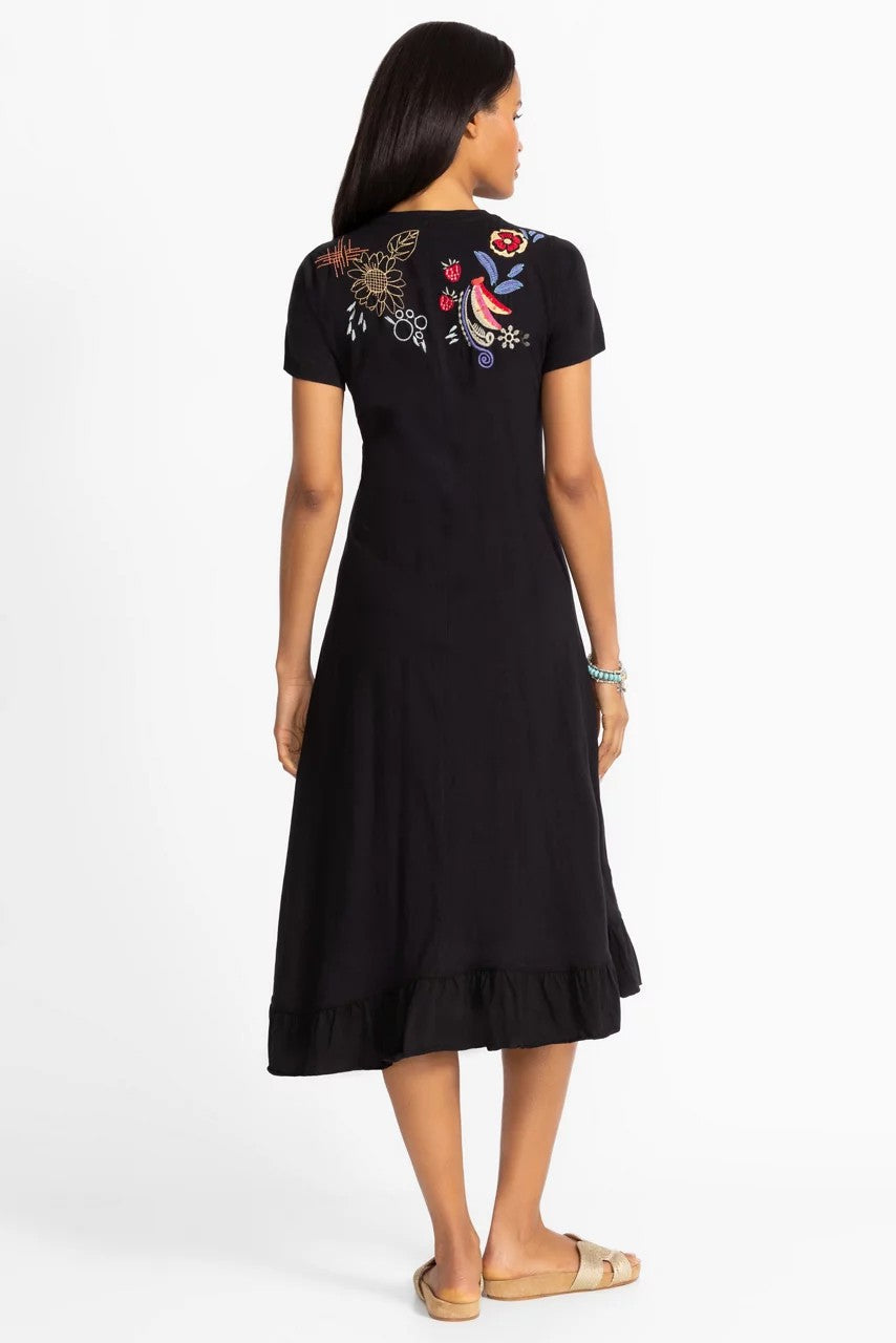 ASYMMETRIC RUFFLE FLOUNCE SHORT SLEEVE DRESS