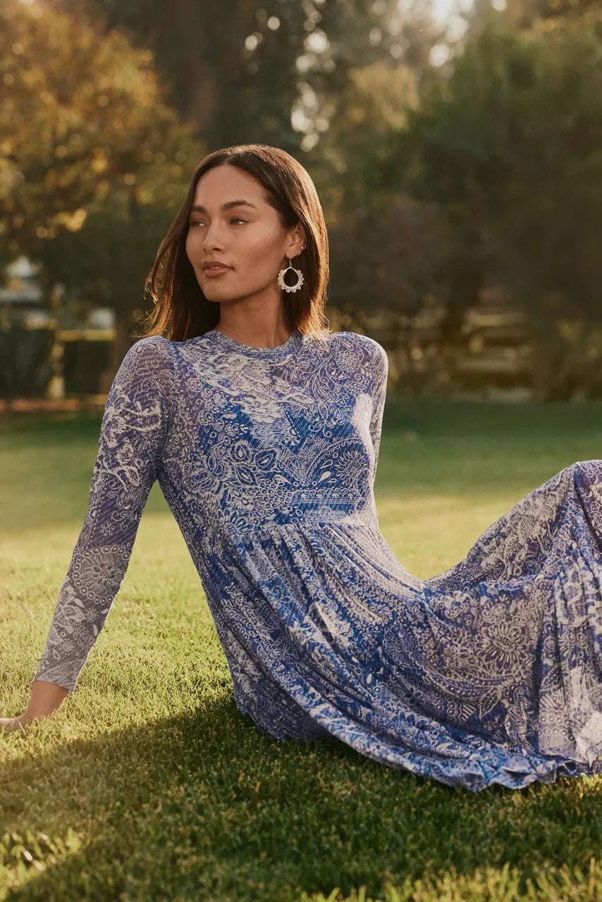 LONG SLEEVE MESH TIERED DRESS