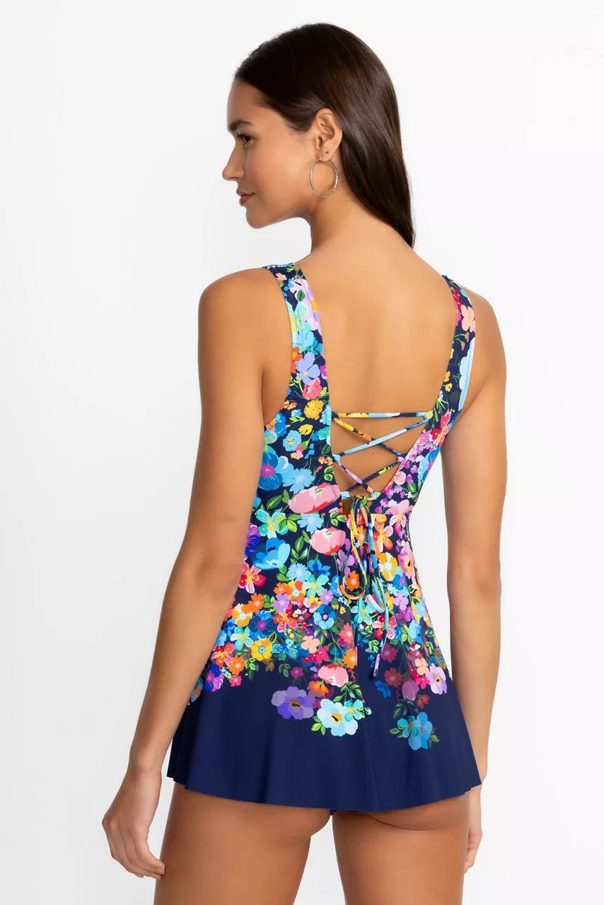 WILD BLOOM BACK TIE SKIRTED ONE PIECE