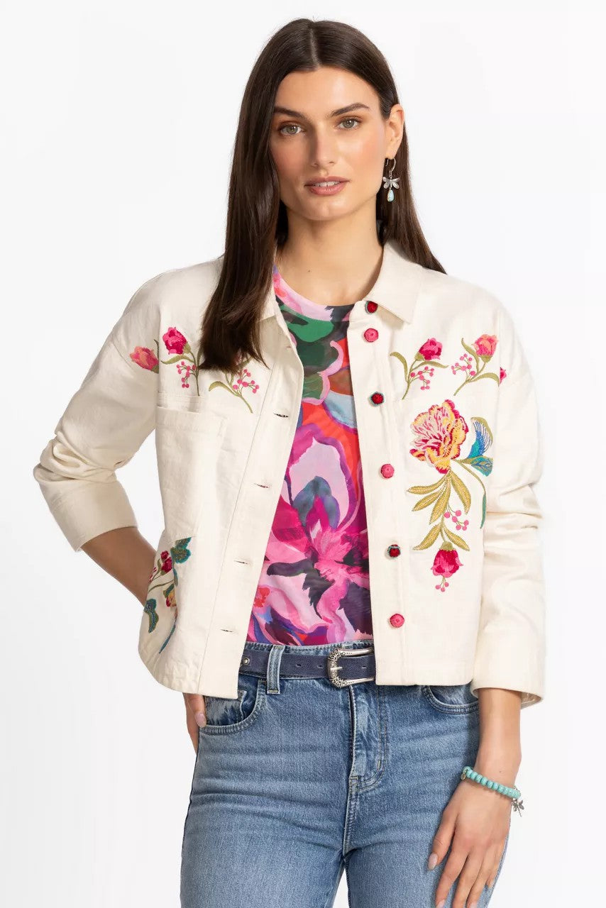 CROCHET CROPPED DENIM JACKET