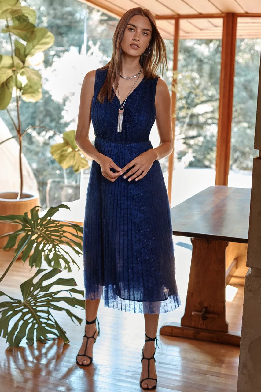 CLARIO PLEATED MIDI DRESS