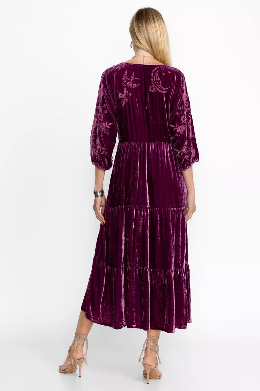 VELVET DOLMAN TIERED DRESS