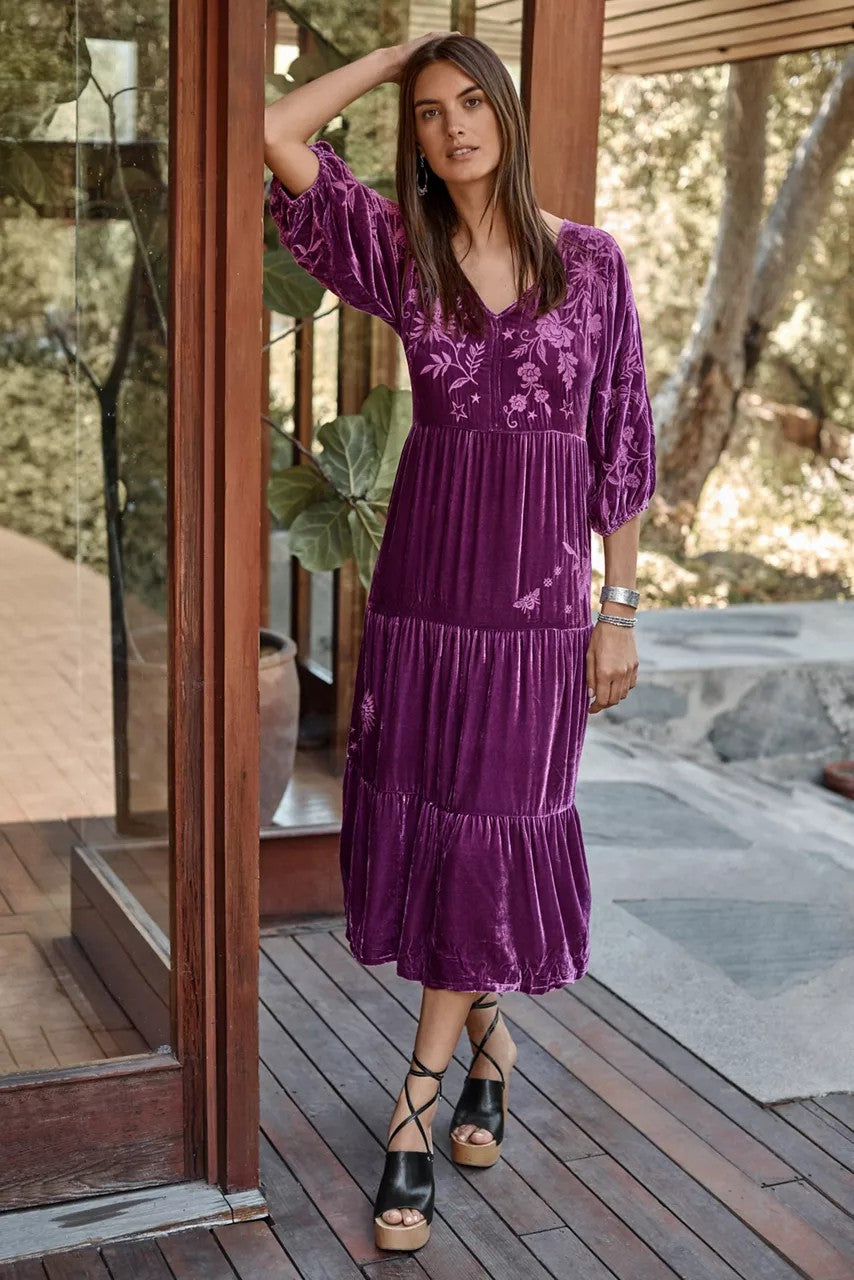 VELVET DOLMAN TIERED DRESS