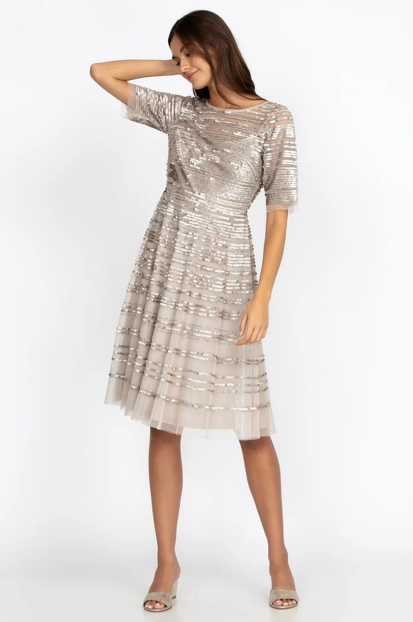 Champagne Beaded Mesh Dress