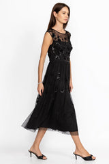 Black Flower Beaded Maxi Dress