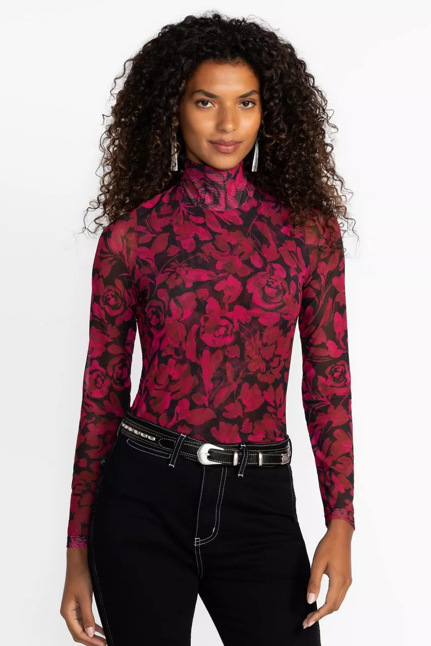 REBECCA MESH MOCK NECK TEE