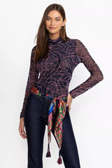 REBECCA MESH MOCK NECK LONG SLEEVE TEE