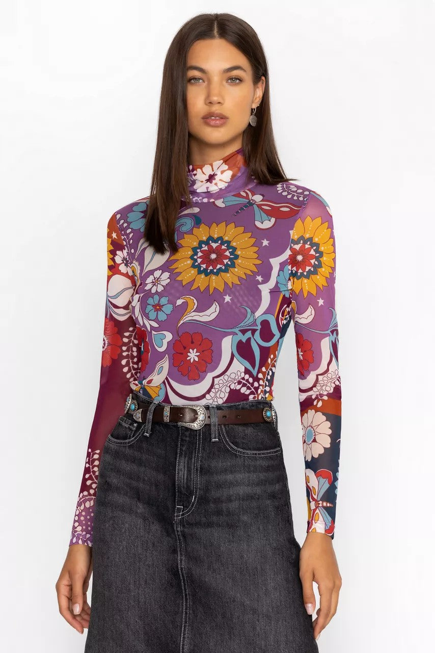 REBECCA MESH MOCK NECK LONG SLEEVE TEE