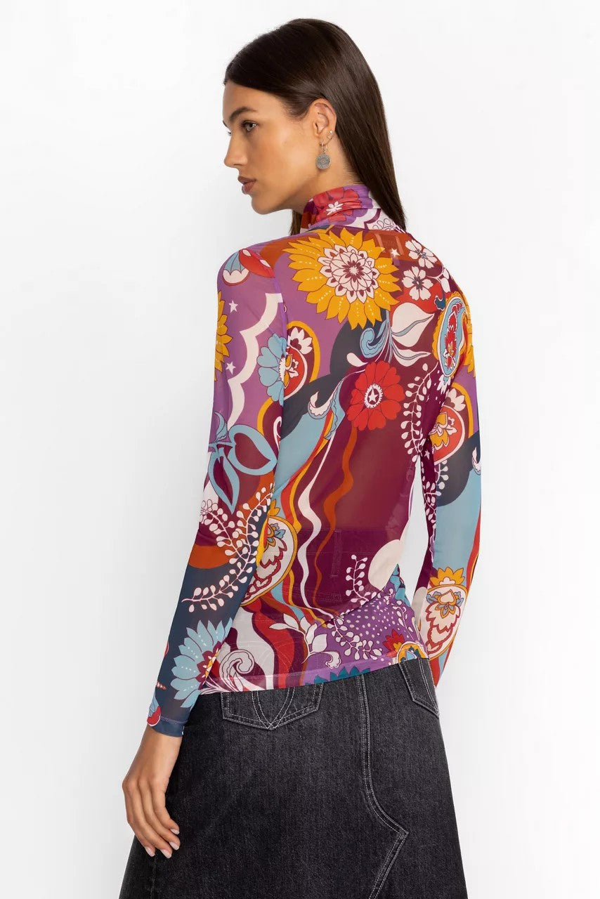 REBECCA MESH MOCK NECK LONG SLEEVE TEE