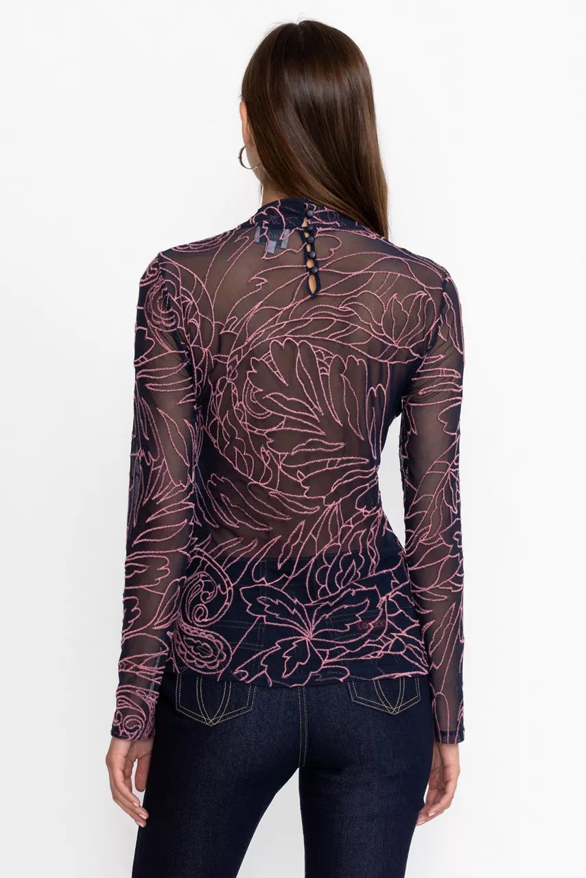 REBECCA MESH MOCK NECK LONG SLEEVE TEE